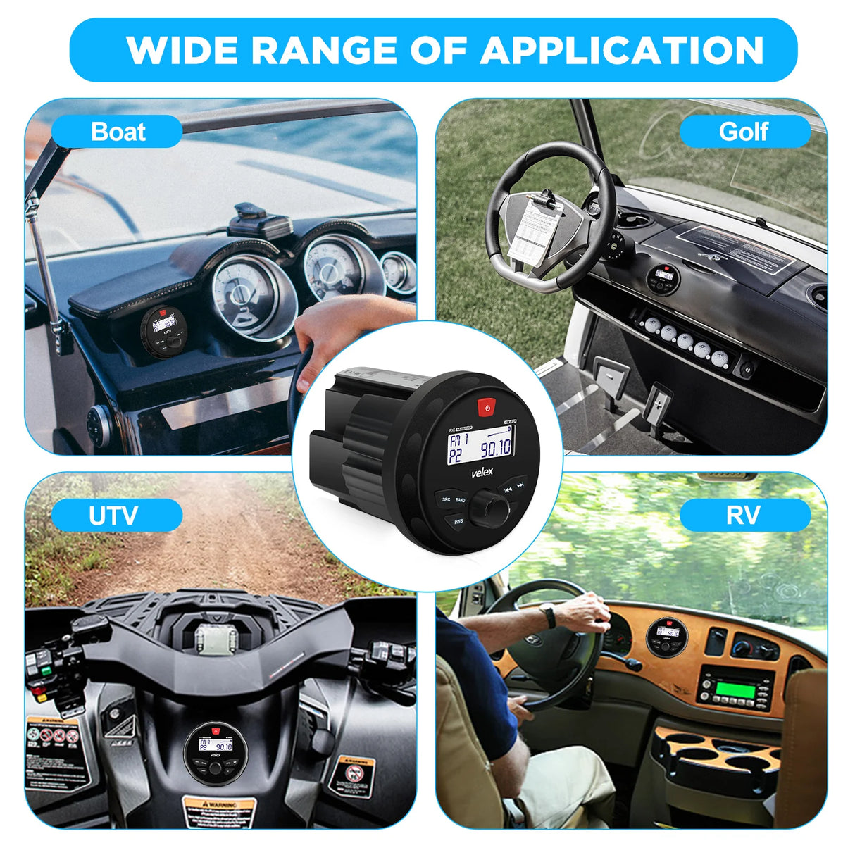 מערכת מדיה ימית Velex VX163 עם Bluetooth USB ו AM FM