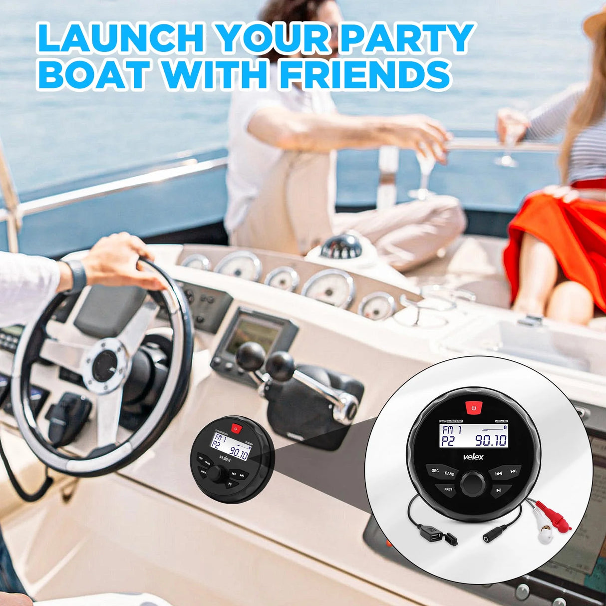 מערכת מדיה ימית Velex VX163 עם Bluetooth USB ו AM FM
