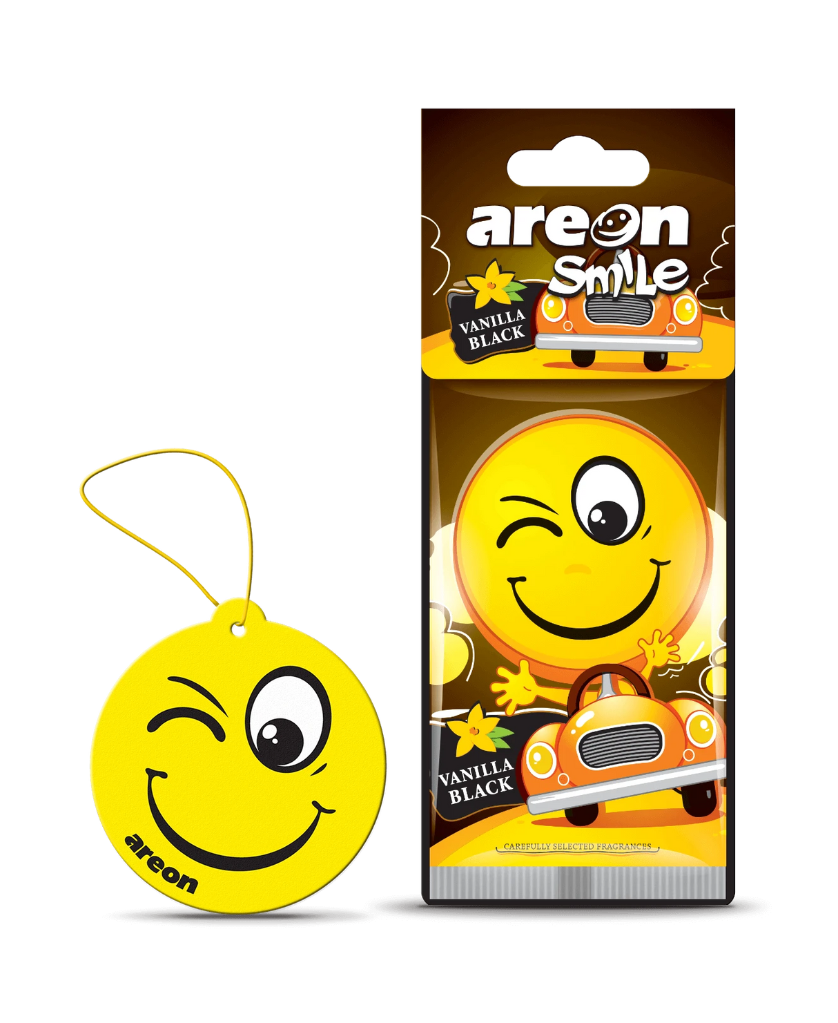 AREON SMILE Vanilla Black ASD22 – עץ ריח תלוי בניחוח וניל-שחור עשיר