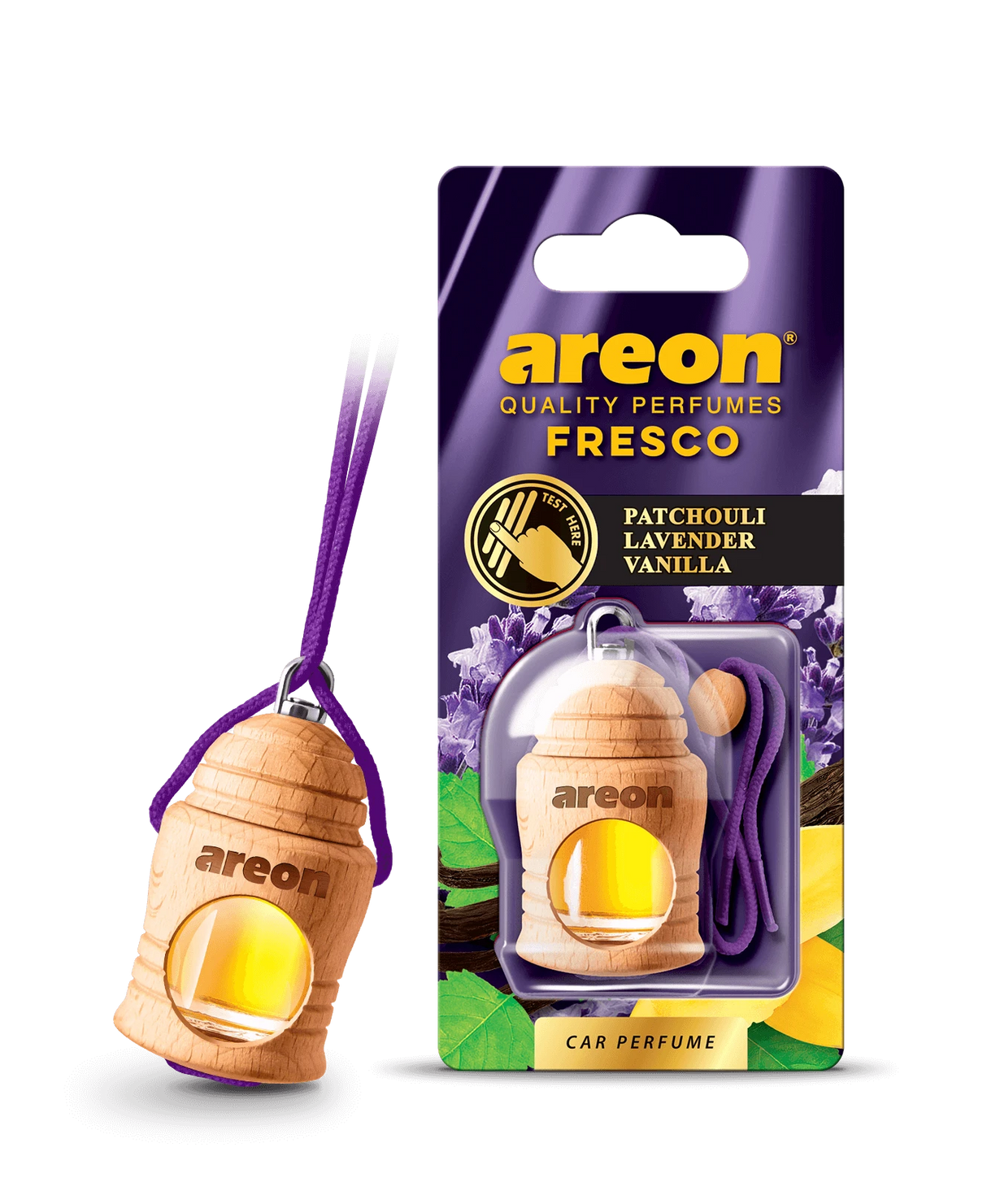 AREON FRESCO Classic Patchouli – Lavender – Vanilla FRTN33 – מפיץ ריח תלוי-עץ בניחוח פצ'ולי, לבנדר ווניל