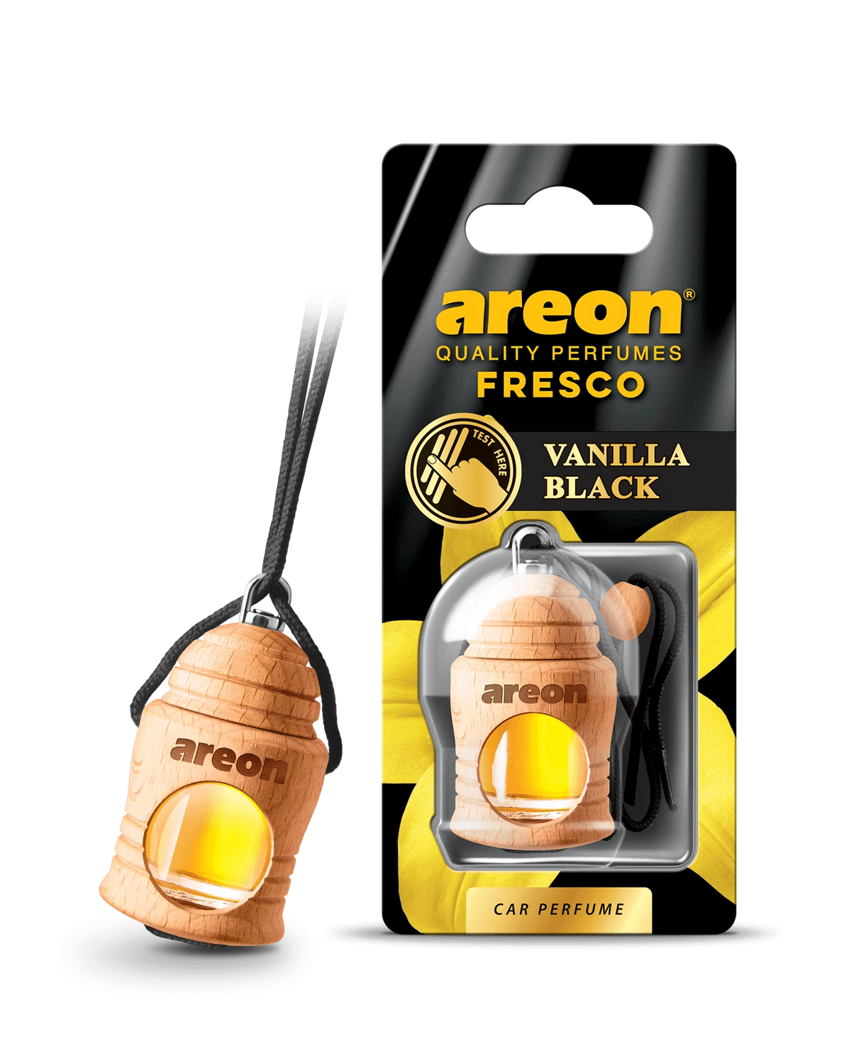 AREON FRESCO Classic Vanilla Black FRTN31 – מפיץ ריח תלוי-עץ בניחוח וניל שחור