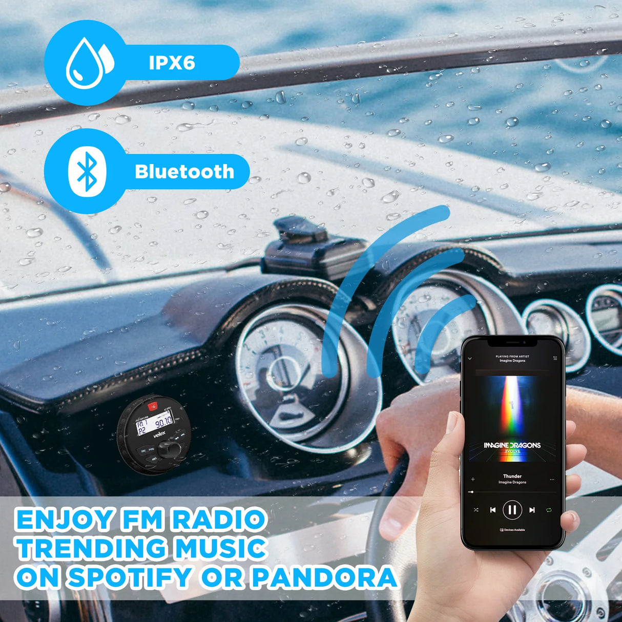 מערכת מדיה ימית Velex VX163 עם Bluetooth USB ו AM FM