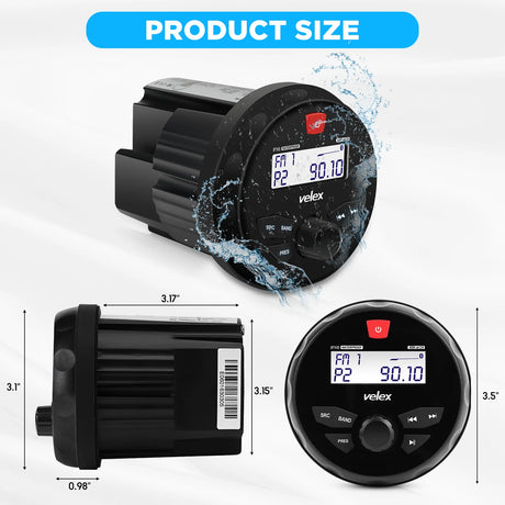מערכת מדיה ימית Velex VX163 עם Bluetooth USB ו AM FM