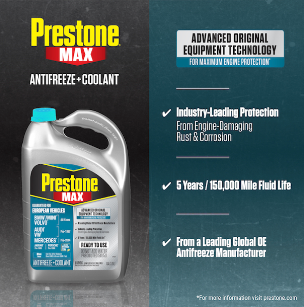 Prestone® MAX לרכבים אירופאיים (כחול) נוזל קירור ונוגד קפיאה